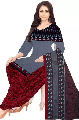 Unstitched printed crepe kurta & patiyala dress material with top, bottom & dupatta