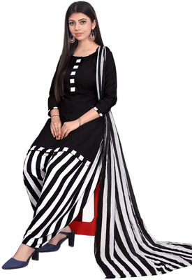 Unstitched printed crepe kurta & patiyala dress material with top, bottom & dupatta 2