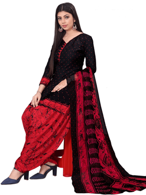 Unstitched printed crepe kurta & patiyala dress material with top, bottom & dupatta 2