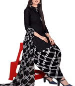 Unstitched printed crepe kurta & patiyala dress material with top, bottom & dupatta