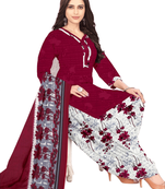 Unstitched printed crepe kurta & patiyala dress material with top, bottom & dupatta