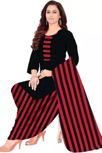 Unstitched printed crepe kurta & patiyala dress material with top, bottom & dupatta