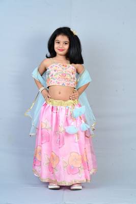 Aglare embroidered Brocade,organza ethnic Lehenga choli for small girls,kids Pink pink 1