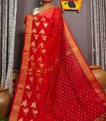Beautiful Red Cotton Silk "Pakhi" Design Saree With Blouse Piece