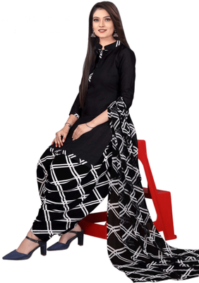 Unstitched printed crepe kurta & patiyala dress material with top, bottom & dupatta 2