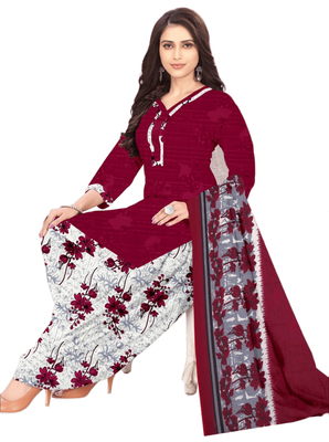 Unstitched printed crepe kurta & patiyala dress material with top, bottom & dupatta 2