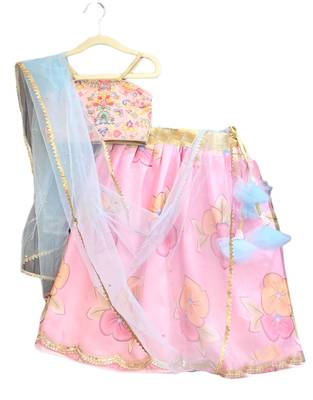 Aglare embroidered Brocade,organza ethnic Lehenga choli for small girls,kids Pink pink 4
