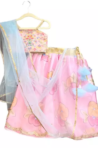 Aglare embroidered Brocade,organza ethnic Lehenga choli for small girls,kids Pink pink