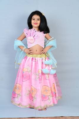 Aglare heavy  emdroydered Net ethnic Lehenga choli for small girls,threeline Pink 1