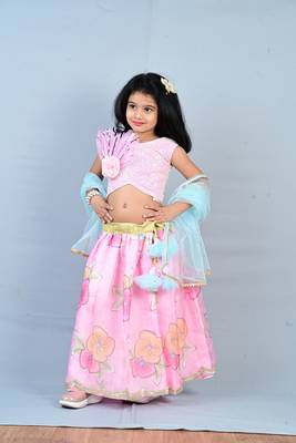 Aglare heavy  emdroydered Net ethnic Lehenga choli for small girls,threeline Pink 3