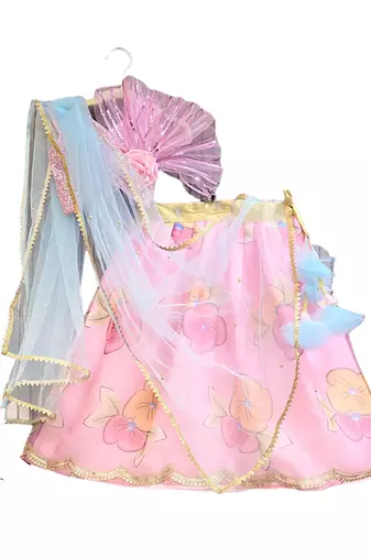 Aglare heavy  emdroydered Net ethnic Lehenga choli for small girls,threeline Pink