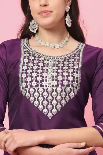  women kurta and trousers pant set silk blend