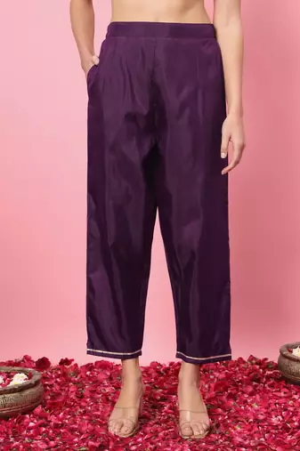  women kurta and trousers pant set silk blend