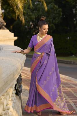 Elora Pure Soft Silk Woven Design Handloom Weaving Saree (Lavender) 2