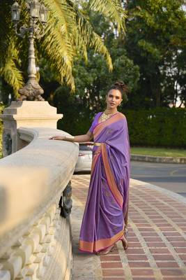 Elora Pure Soft Silk Woven Design Handloom Weaving Saree (Lavender) 4