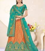 Peach,Rama Heaving Weaving And Embrodiery Banarasi Silk,Sattin Silk Lehenga With Blouse 