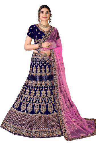 Blue Heavy Zari Embrodiery Velvet Lehenga With Blouse - Skd-Razi7254