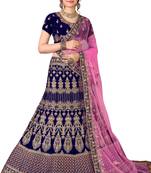 Blue Heavy Zari Embrodiery Velvet Lehenga With Blouse 
