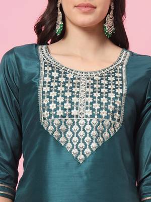  women kurta and trousers pant set silk blend 2