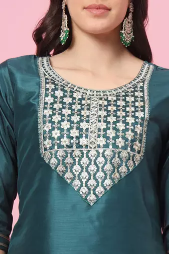 women kurta and trousers pant set silk blend