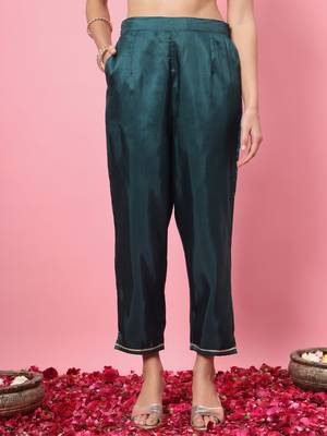  women kurta and trousers pant set silk blend 4
