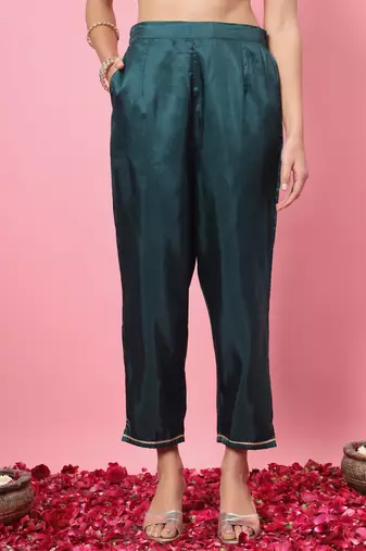  women kurta and trousers pant set silk blend