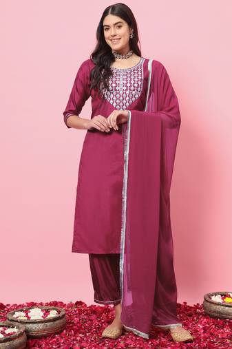  women kurta and trousers pant set silk blend