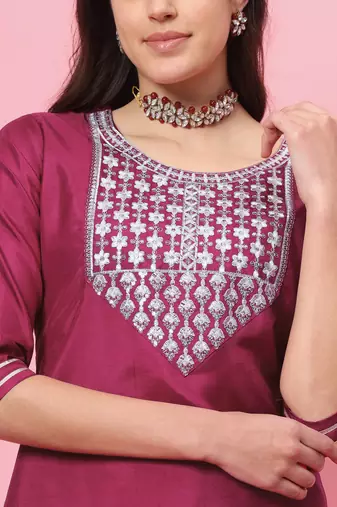 women kurta and trousers pant set silk blend