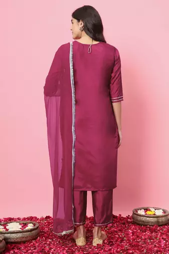  women kurta and trousers pant set silk blend