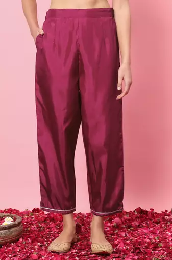  women kurta and trousers pant set silk blend