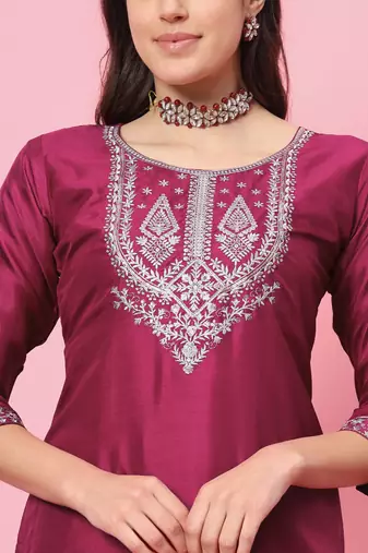  women kurta and trousers pant set silk blend