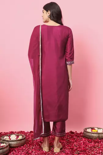  women kurta and trousers pant set silk blend