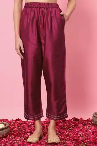  women kurta and trousers pant set silk blend