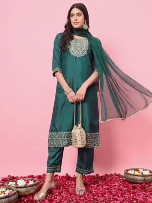  women kurta and trousers pant set silk blend 1