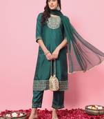  women kurta and trousers pant set silk blend