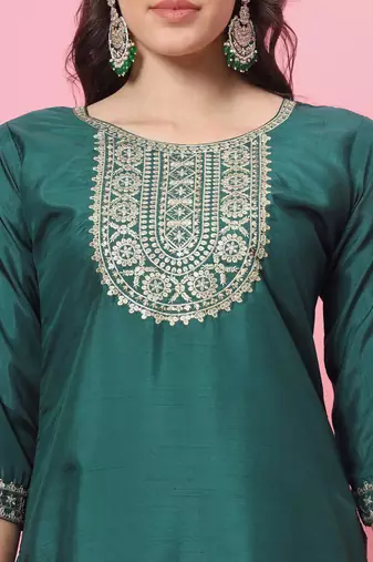  women kurta and trousers pant set silk blend