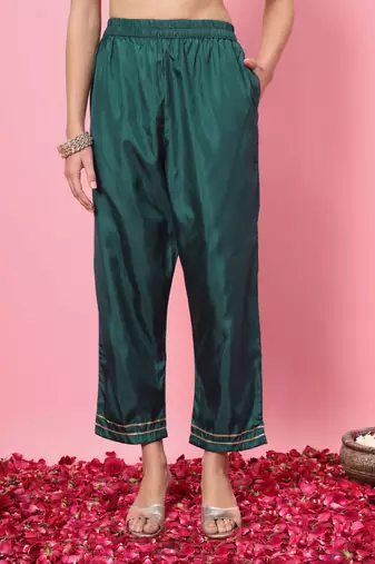  women kurta and trousers pant set silk blend