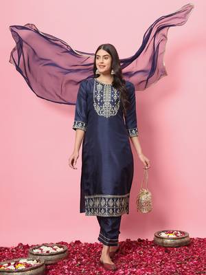  women kurta and trousers pant set silk blend 1