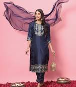  women kurta and trousers pant set silk blend
