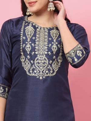  women kurta and trousers pant set silk blend 2