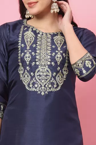  women kurta and trousers pant set silk blend