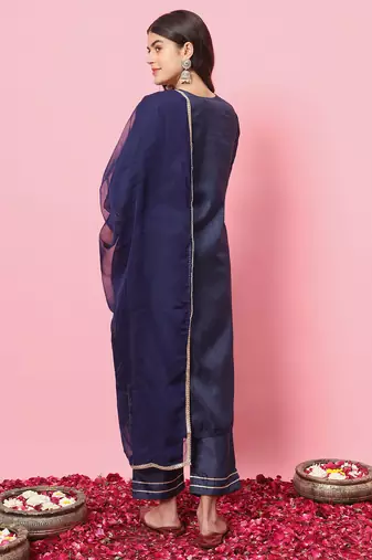  women kurta and trousers pant set silk blend