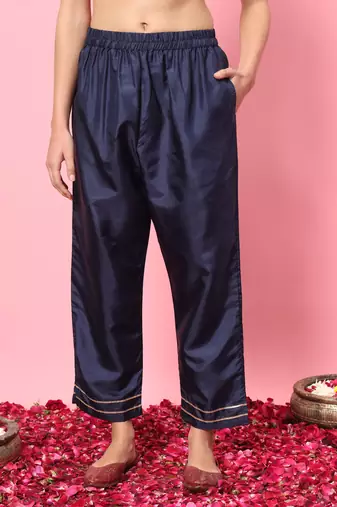  women kurta and trousers pant set silk blend