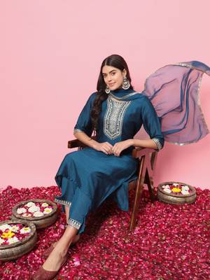  women kurta and trousers pant set silk blend 1