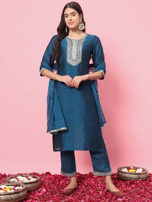  women kurta and trousers pant set silk blend 2