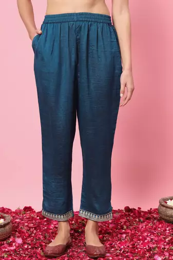  women kurta and trousers pant set silk blend