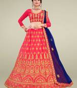 Pink Embrodeired Sattin Silk Lehenga With Blouse 