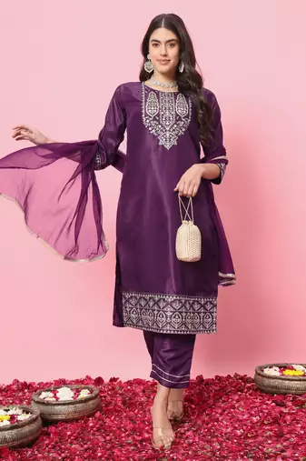  women kurta and trousers pant set silk blend