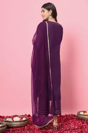  women kurta and trousers pant set silk blend