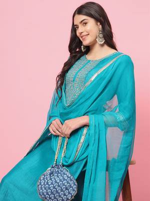  women kurta and trousers pant set silk blend 1